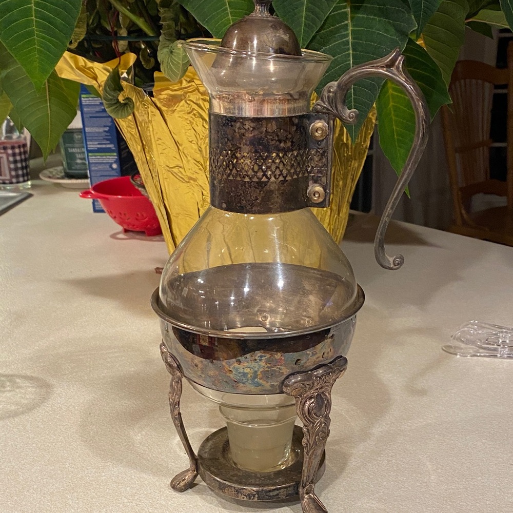 Vintage Glass and Metal Pitcher